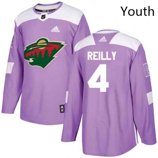 Youth Adidas Minnesota Wild 4 Mike Reilly Authentic Purple Fights Cancer Practice NHL Jersey